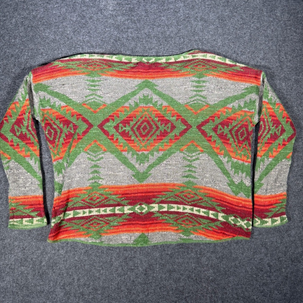 Denim & Supply Ralph Lauren Southwestern Cotton Knit Sweater Green Orange Medium - Picture 6 of 9